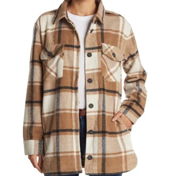 Thread & Supply Jackets & Blazers - Thread & Supply women’s brown plaid button fleece shacket jacket size medium